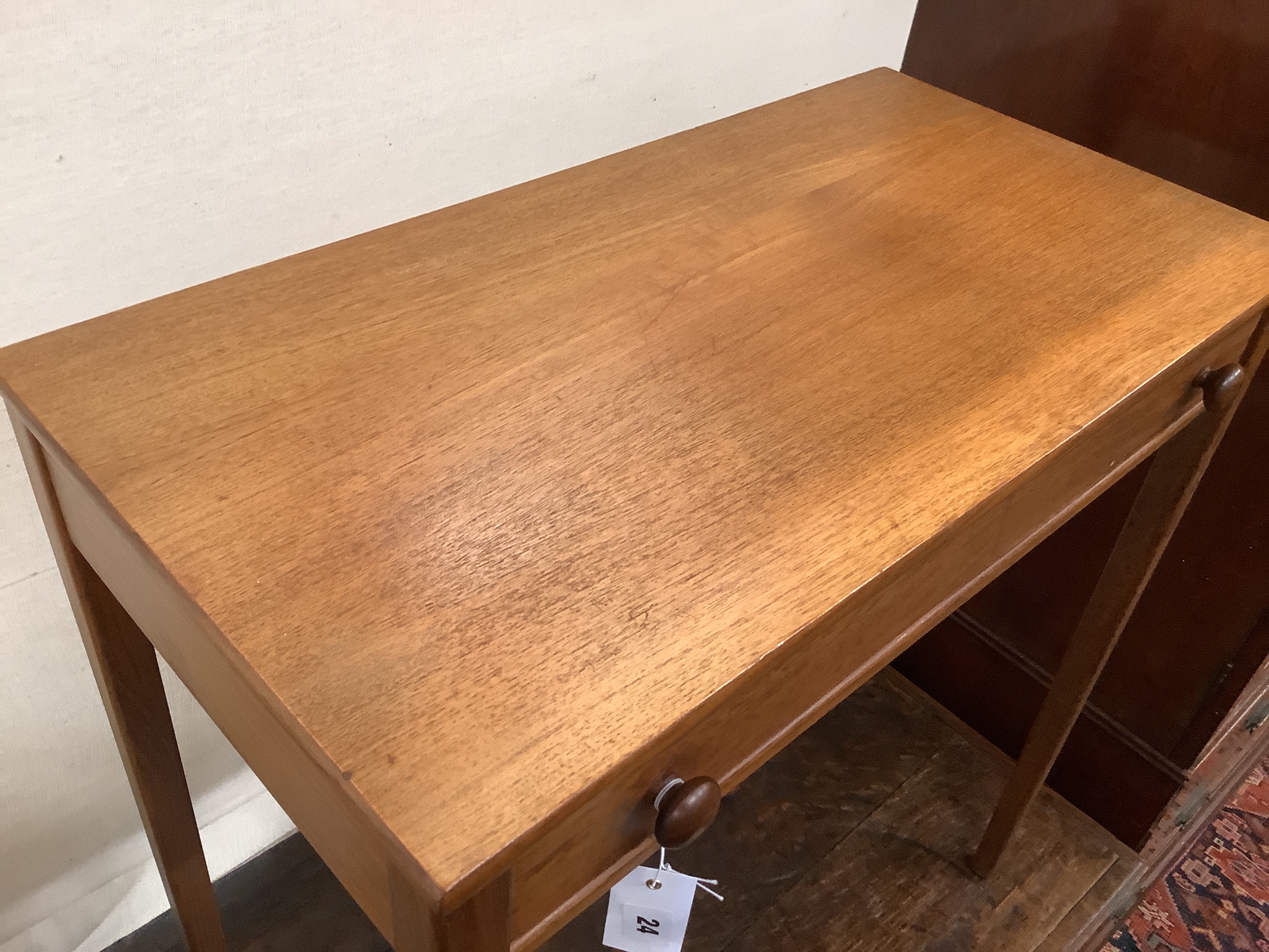 A mid century design teak side table, width 68cm, depth 36cm, height 71cm